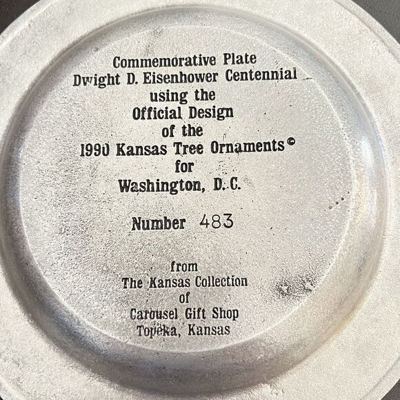 VINTAGE KANSAS EISENHOWER CENTENNIAL 1890 - 1990 COMMEMORATIVE PLATE‎ NUMBER 483 - Picture 6 of 9
